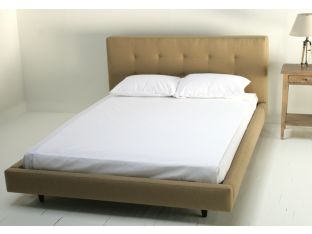 Tufted Wheat Linen Queen Bed