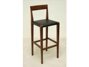 Walnut and Black Leather Bar Stool