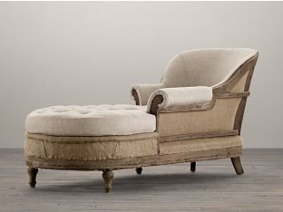 Deconstructed French Victorian Right Arm Chaise in Sand Belgian Linen