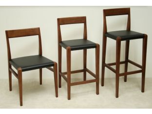 Walnut and Black Leather Dining Chair