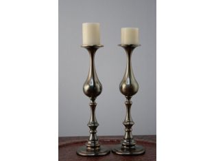 Pair of Bronze Pillar Candle Holders