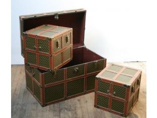 Set of 3 Fleur de Lis Trunks with Leather Straps