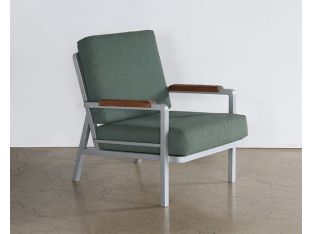 Green Fabric Waiting Room Chair with Wood Arms