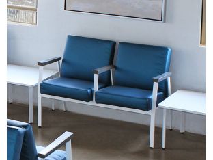 Blue Double Waiting Room Chair W/ White Frame