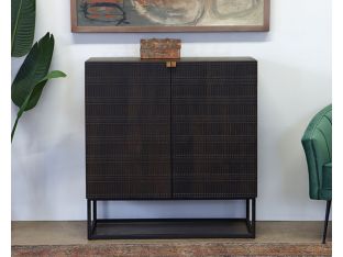Carved Mango Wood Bar Cabinet in Vintage Brown
