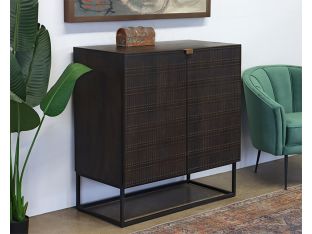 Carved Mango Wood Bar Cabinet in Vintage Brown