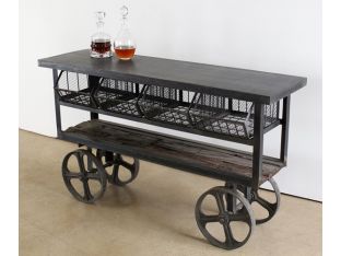 Steel Industrial Bar Cart with Cast Iron Wheels