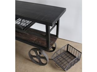 Steel Industrial Bar Cart with Cast Iron Wheels