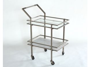 Antique Pewter and White Marble Bar Cart