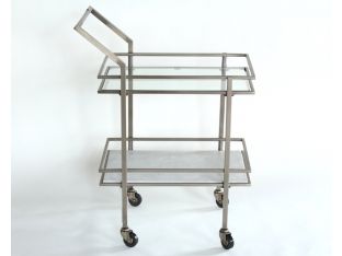 Antique Pewter and White Marble Bar Cart
