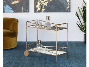 Angled Brass Bar Cart With Silver Mirrored Shelves
