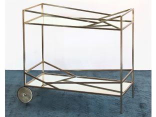 Angled Brass Bar Cart With Silver Mirrored Shelves