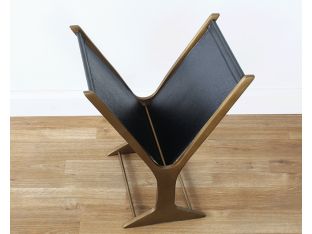 Brass Magazine Rack With Black Leatherette 