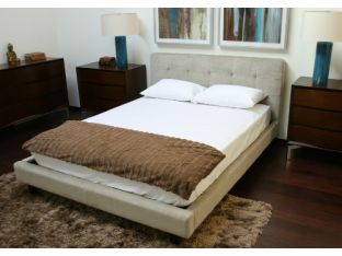 Beige Twill Fabric Queen Bed