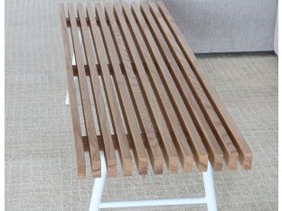 Modern Blonde Wood Slatted Bench With White Base