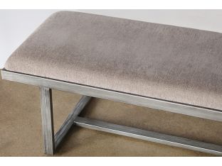  Distressed Grey Metal Upholstered Bench 