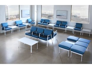 Blue Double Seat Waiting Room Bench W/ Table