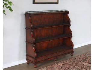 Vintage Wood and Leather Bookshelf with Brass Accents