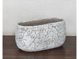 Small Off White Oval Cement Pot
