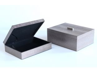 Set of 2 Faux Alligator Silver Boxes