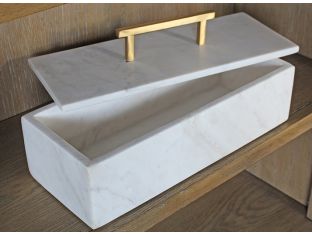 White Marble Box And Lid With Metal Handle 