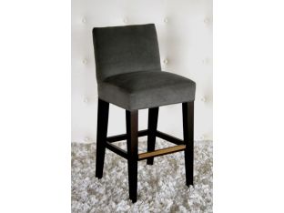 Gray Velvet Bar Stool with Brass Footrail