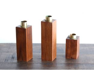Set of 3 Danish Modern Wood Block Candle Holders