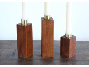 Set of 3 Danish Modern Wood Block Candle Holders