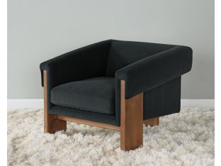 Smoke Velvet Club Chair with Plank Legs