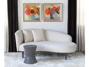 Curved Back Ivory Boucle Chaise W/Tapered Legs