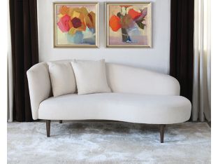 Curved Back Ivory Boucle Chaise W/Tapered Legs