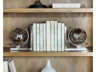 Chrome And Brass Globe Bookends Set Of 2 - Cleared