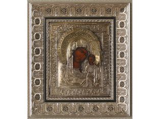 Russian Silver Oklad Icon, 19th Century 15W x 17H