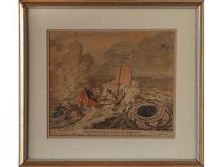 Framed Satirical Etching 18th Century 21W x 18.5H