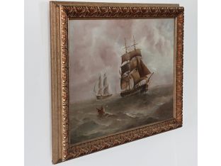 Ships in a Storm, Oil on Canvas, 18/19th Century 35W x 25H