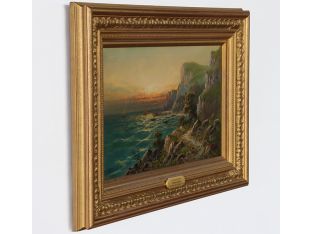 Cliffside Landscape, Oil On Canvas, 19th Century 27W X 19H