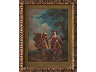Italian School Oil on Canvas, Actors on Road 18th/19th Century 19.25W X 24.5H