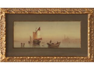 Gondola Watercolor Under Glass, Late 19th Century 25.5W X 15H