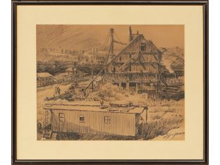 Framed Antique Ink on Paper 19W x 16H - Cleared Art