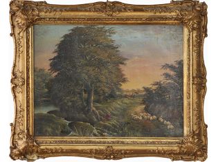 Early American School Sheep Grazing Landscape 20W x 16H - Cleared Art