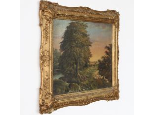 Early American School Sheep Grazing Landscape 20W x 16H - Cleared Art