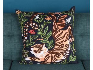 Black Floral Tiger Pillow - Cleared