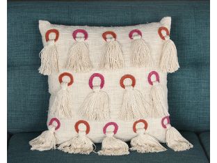 Ivory And Red Tassel Pillow - Cleared