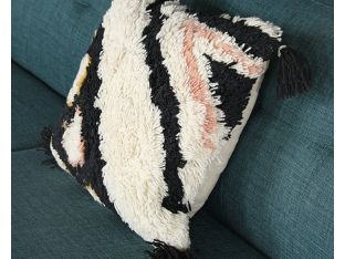 Black And White Tufted Tassel Pillow - Cleared