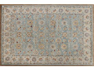 9'3" X 13' Blue & Natural Wool Hooked Rug - Cleared