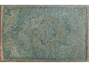 9'3" X 13' Green & Tobacco Wool Hooked Rug - Cleared