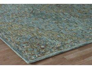 9'3" X 13' Green & Tobacco Wool Hooked Rug - Cleared