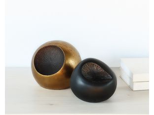 Pair of Brass and Bronze Orb Sculptures - Cleared