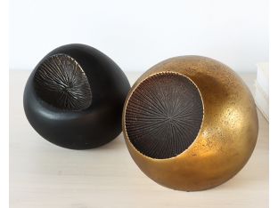 Pair of Brass and Bronze Orb Sculptures - Cleared
