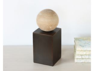 Travertine Ball w/ Steel Pedestal Sculpture - Cleared